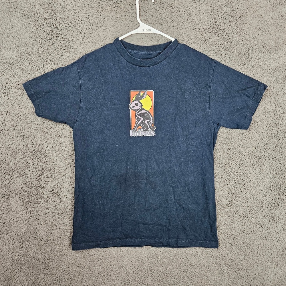 Birdhouse Mens Medium Skeleton Rabbit Graphic T-Shirt Black Size Tony Hawk Skate